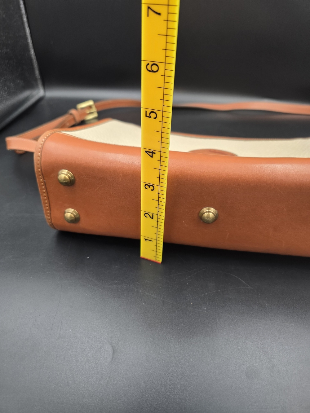 Dooney & Bourke Tan and Cream Pebbled Leather Crossbody Bag - Picture 11 of 12